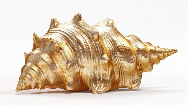 A golden shell resting on a white surface. Suitable for various design projects