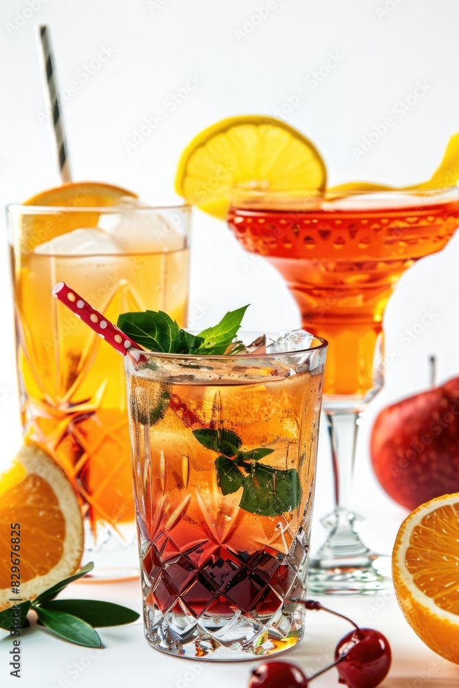 Aufkleber a selection of refreshing drinks with fresh oranges and cherries. perfect for summer menus or bevera