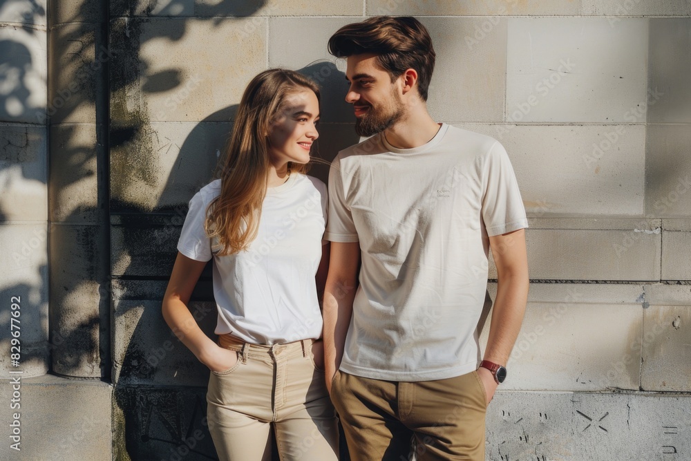 Aufkleber a man and a woman standing next to each other. suitable for various concepts and designs