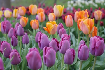 Beautiful purple and orange tulips