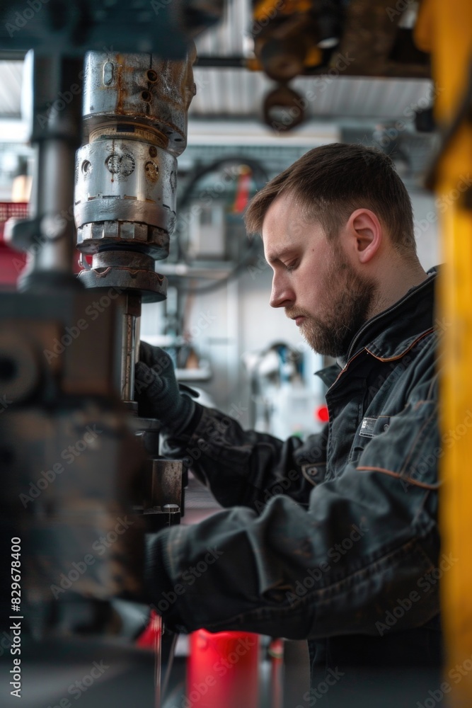 Poster a man working on a machine in a factory. suitable for industrial and manufacturing concepts