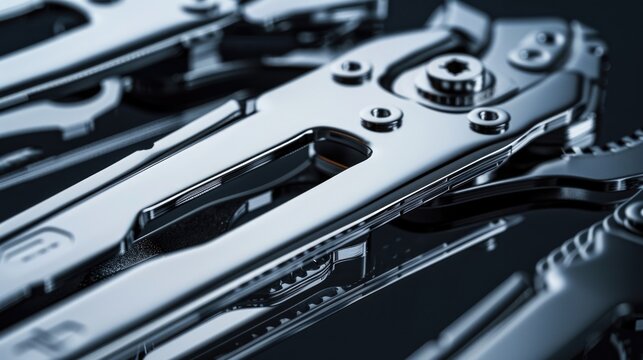 A close up view of a multi tool on a table. Perfect for DIY projects or handyman concepts