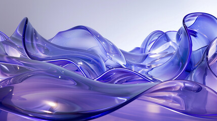 A dynamic arrangement of glossy plastic waves in vibrant shades of cobalt and lavender, bathed in ethereal illumination.