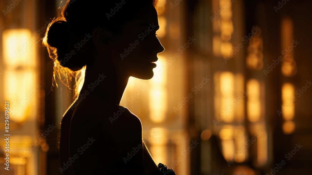 Aufkleber silhouette of a woman standing in front of a window. suitable for various concepts and designs