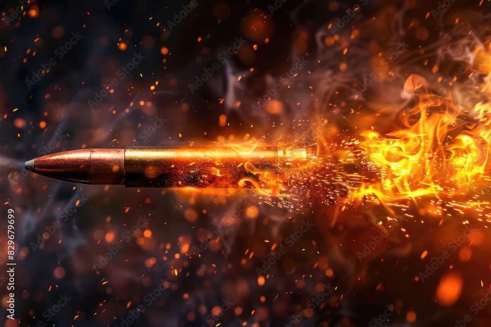 Aufkleber close up of a bullet with fire coming out of it, suitable for action and danger concepts