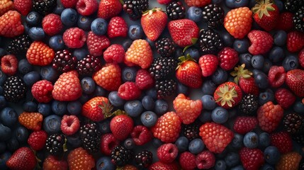 Fototapeta premium Abundant Variety of Fresh Mixed Berries in a Captivating Commercial Display for Enticing Advertisements