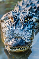 Obraz premium Close up of an alligator's head in the water. Suitable for nature and wildlife themes