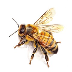 Ultra realistic watercolor style illustration of beautiful bee, high detailed, isolated on white