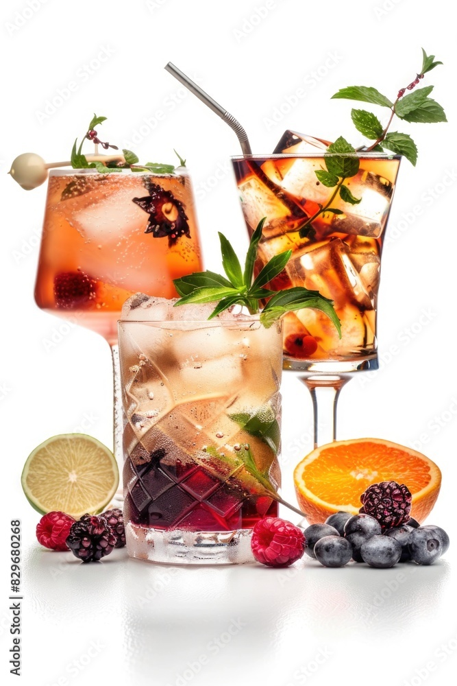 Poster a couple of glasses filled with different types of drinks. perfect for beverage concepts