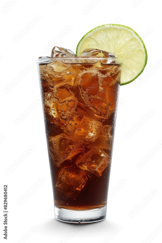 Poster refreshing soda drink with lime slice, perfect for summer menus