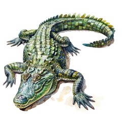 Fototapeta premium Ultra realistic watercolor style illustration of beautiful crocodile, high detailed, isolated on white