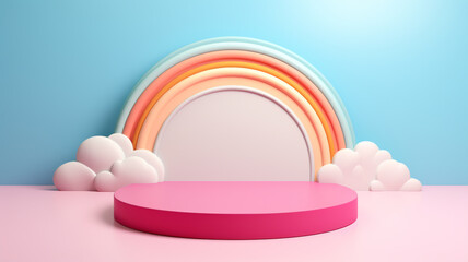 An Image of Adorable Kids' Podium Display Fun and Colorful Design. This high-quality design features a fun and colorful setup perfect for children's events, presentations, or educational activities.