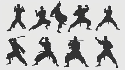 Silhouettes of people practicing martial arts. Suitable for sports and fitness concepts