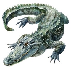 Fototapeta premium Ultra realistic watercolor style illustration of beautiful crocodile, high detailed, isolated on white