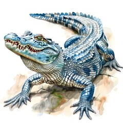 Naklejka premium Ultra realistic watercolor style illustration of beautiful crocodile, high detailed, isolated on white