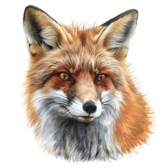 Naklejka premium Ultra realistic watercolor style illustration of beautiful fox, high detailed, close up, isolated on white