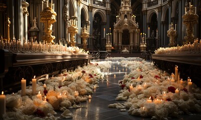 Rows of Candles in Church