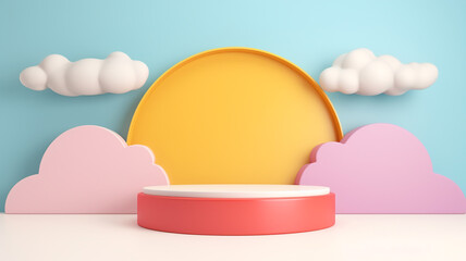 An Image of Adorable Kids' Podium Display Fun and Colorful Design. This high-quality design features a fun and colorful setup perfect for children's events, presentations, or educational activities.