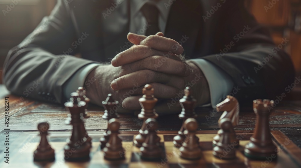 Aufkleber close up of a person playing chess. suitable for strategy and intelligence concepts