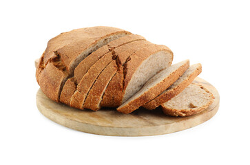Freshly baked cut sourdough bread isolated on white