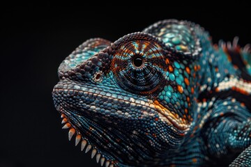 Detailed close-up of a chameleon lizard's head, perfect for nature and animal themes - Powered by Adobe