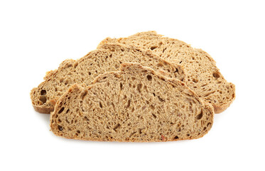 Slices of freshly baked sourdough bread isolated on white