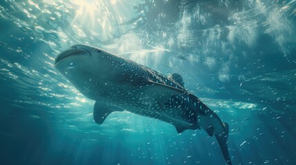 Fototapeta premium A majestic whale swimming beneath the surface, suitable for marine themes