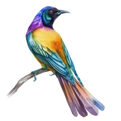 Fototapeta premium Ultra realistic watercolor style illustration of beautiful paradise bird, high detailed, isolated on white