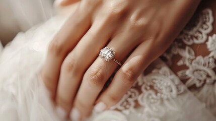 Bride s Finger with Ring in Close up
