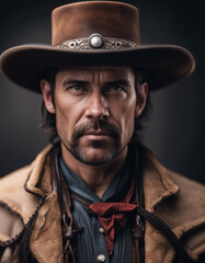 Fototapeta premium Portrait of wild west sheriff with traditional clothes, isolated white background 