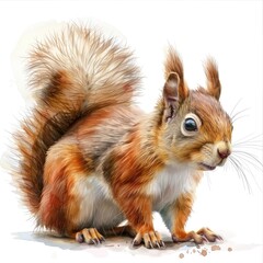 Obraz premium Ultra realistic watercolor style illustration of beautiful squirrel, high detailed, close up, isolated on white