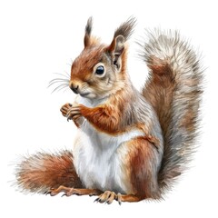 Fototapeta premium Ultra realistic watercolor style illustration of beautiful squirrel, high detailed, close up, isolated on white