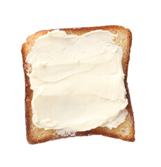 Piece of toasted bread with butter isolated on white