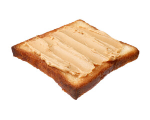 Piece of toasted bread with peanut butter isolated on white