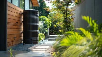 Naklejka premium A modern sleek rain barrel with multiple levels for water storage.
