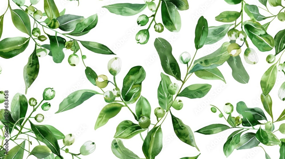 Aufkleber a seamless pattern featuring green leaves and berries on a white background. ideal for textile desig