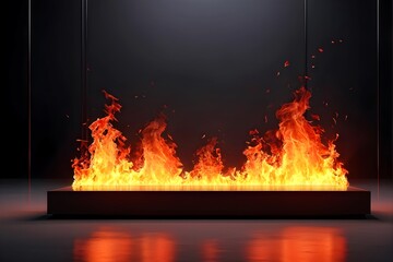 flame and fire and black podium mockup, product stand abstract background.
