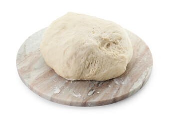 Raw dough and board isolated on white