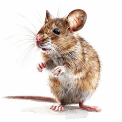 Ultra realistic watercolor style illustration of beautiful mouse, high detailed, close up, isolated on white