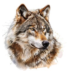 Fototapeta premium Ultra realistic watercolor style illustration of beautiful wolf, high detailed, isolated on white