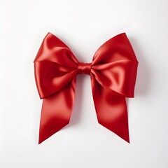 Red bow on white background. Generative AI.