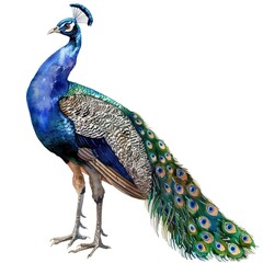 Obraz premium Ultra realistic watercolor style illustration of beautiful peacock, high detailed, isolated on white