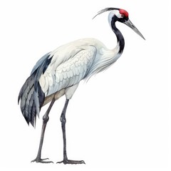 Obraz premium Ultra realistic watercolor style illustration of beautiful Japanese crane, high detailed, isolated on white