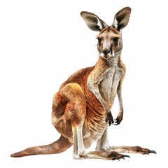 Ultra realistic watercolor style illustration of beautiful kangaroo, high detailed, isolated on white