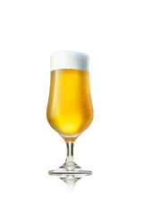 Beer glass on white background, typical commercial packsot.