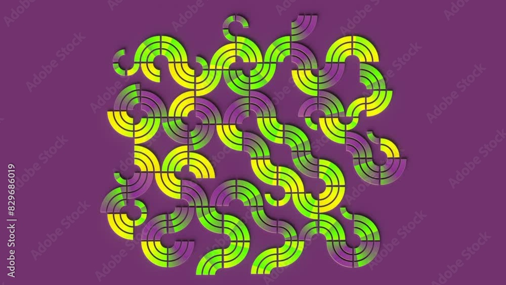 Leinwandbilder Pattern of swirling shapes with a color gradient. 3d rendering loop animation 4K