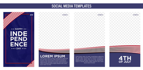 Vertical Social Media Story Post Template for Fourth of July and US Independence Day. Greeting Card post and continuous carousel ad template frame with seamless USA American Flag Pattern frame.  © Ja Creatives