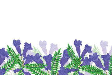 Jacaranda flowers border. Vector illustration for design greeting card, invitation, wedding.
