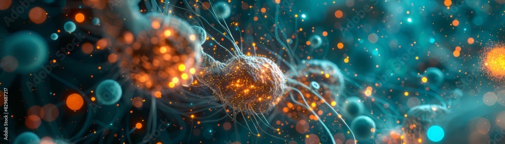 Poster 3d rendering of virus or bacteria cells. microscopic view of virus or bacteria cells. virus or bacte