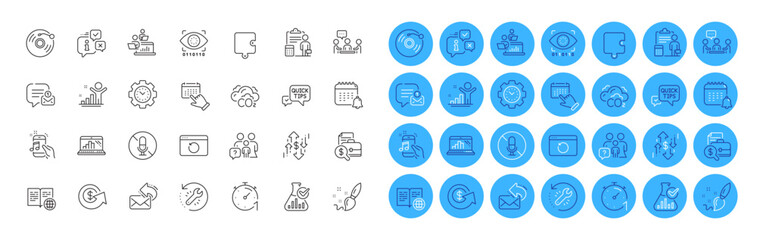 Artificial intelligence, Family questions and New message line icons pack. Recovery internet, Info, Music phone web icon. Internet book, People chatting, Co2 pictogram. Dollar exchange. Vector